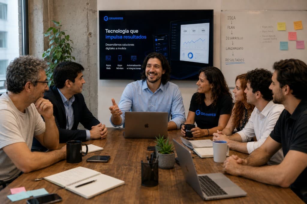 Equipo de Granweb reunido para revisar un proyecto de software